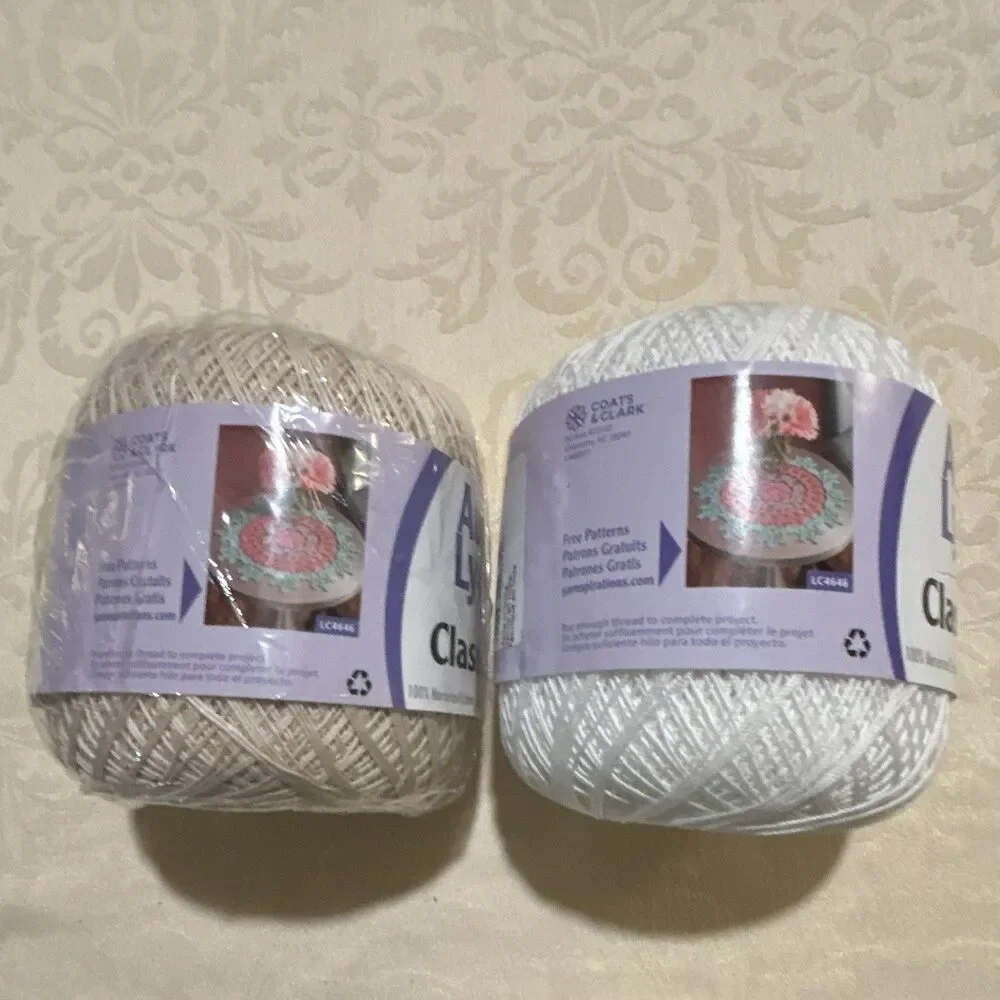 Lot of 2 Aunt Lydia's Classic Crochet Thread Size 10 Natural & White New Sealed